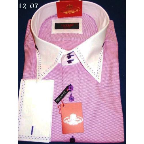 Axxess Purple  / White Handpick Stitching 100% Cotton Regular Fit Dress Shirt 12-07